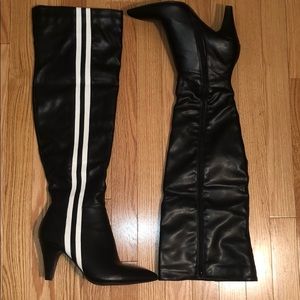 Striped Black Thigh High Boots